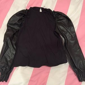 Zara shirt faux leather sleeves 13-14